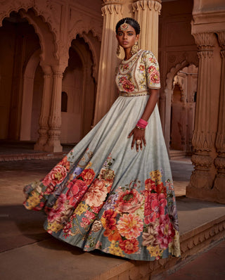 Manya Blue Printed Anarkali And Dupatta by Kalista, available on Indiaspopup.com