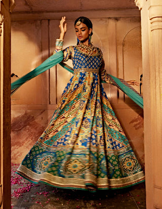 Jannat Blue Printed Anarkali And Blouse by Kalista, available on Indiaspopup.com