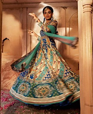 Jannat Blue Printed Anarkali And Blouse by Kalista, available on Indiaspopup.com