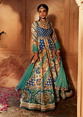 Jannat Blue Printed Anarkali And Blouse by Kalista, available on Indiaspopup.com