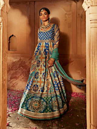 Jannat Blue Printed Anarkali And Blouse by Kalista, available on Indiaspopup.com