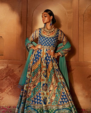 Jannat Blue Printed Anarkali And Blouse by Kalista, available on Indiaspopup.com