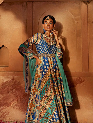 Jannat Blue Printed Anarkali And Blouse by Kalista, available on Indiaspopup.com