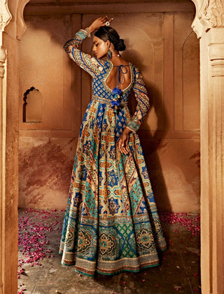 Jannat Blue Printed Anarkali And Blouse by Kalista, available on Indiaspopup.com