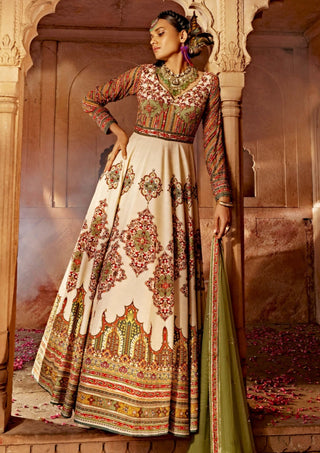 Zaina Off-White Printed Anarkali And Blouse by Kalista, available on Indiaspopup.com