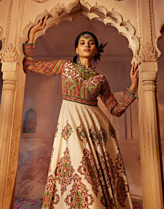 Zaina Off-White Printed Anarkali And Blouse by Kalista, available on Indiaspopup.com