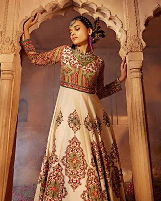 Zaina Off-White Printed Anarkali And Blouse by Kalista, available on Indiaspopup.com