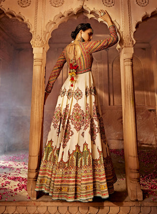 Zaina Off-White Printed Anarkali And Blouse by Kalista, available on Indiaspopup.com