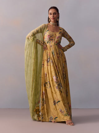 Pavika Lemon Yellow Anarkali And Dupatta by Kalista available on Indiaspopup.com