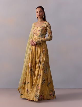 Pavika Lemon Yellow Anarkali And Dupatta by Kalista available on Indiaspopup.com