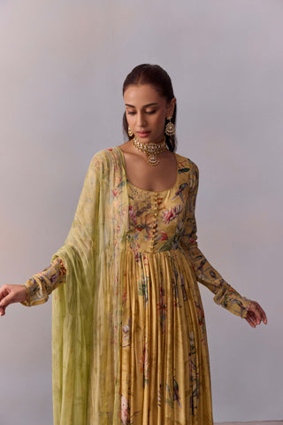 Pavika Lemon Yellow Anarkali And Dupatta by Kalista available on Indiaspopup.com