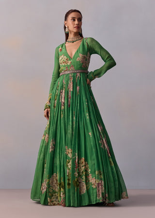 Maira Forest Green Anarkali And Belt by Kalista available on Indiaspopup.com