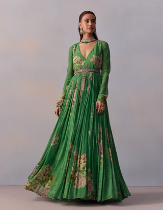 Maira Forest Green Anarkali And Belt by Kalista available on Indiaspopup.com