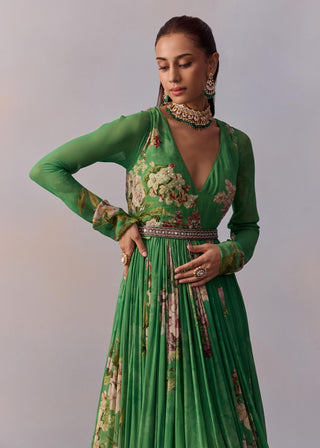 Maira Forest Green Anarkali And Belt by Kalista available on Indiaspopup.com