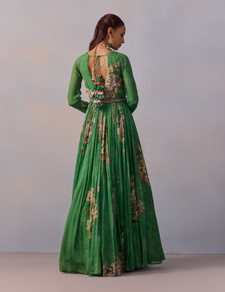 Maira Forest Green Anarkali And Belt by Kalista available on Indiaspopup.com