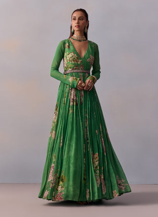 Maira Forest Green Anarkali And Belt by Kalista available on Indiaspopup.com