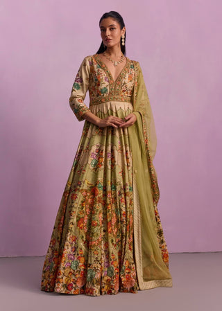 Adhira Pista Green Anarkali And Dupatta by Kalista available on Indiaspopup.com