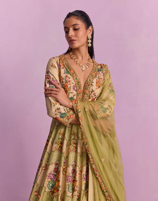 Adhira Pista Green Anarkali And Dupatta by Kalista available on Indiaspopup.com