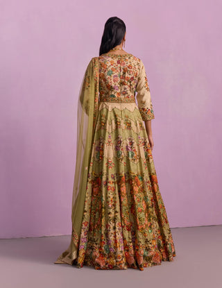 Adhira Pista Green Anarkali And Dupatta by Kalista available on Indiaspopup.com