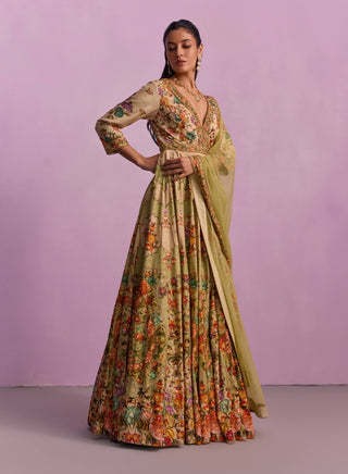 Adhira Pista Green Anarkali And Dupatta by Kalista available on Indiaspopup.com