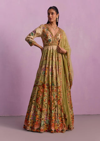 Adhira Pista Green Anarkali And Dupatta by Kalista available on Indiaspopup.com