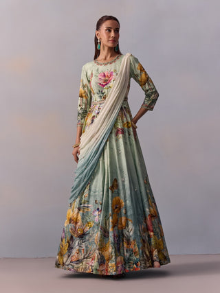 Sanaah Powder Blue Anarkali And Drape by Kalista available on Indiaspopup.com