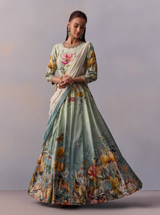 Sanaah Powder Blue Anarkali And Drape by Kalista available on Indiaspopup.com