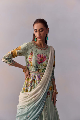 Sanaah Powder Blue Anarkali And Drape by Kalista available on Indiaspopup.com