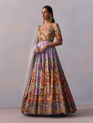 Zareen Violet Anarkali And Dupatta by Kalista available on Indiaspopup.com