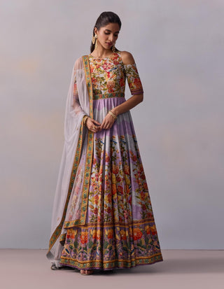 Zareen Violet Anarkali And Dupatta by Kalista available on Indiaspopup.com