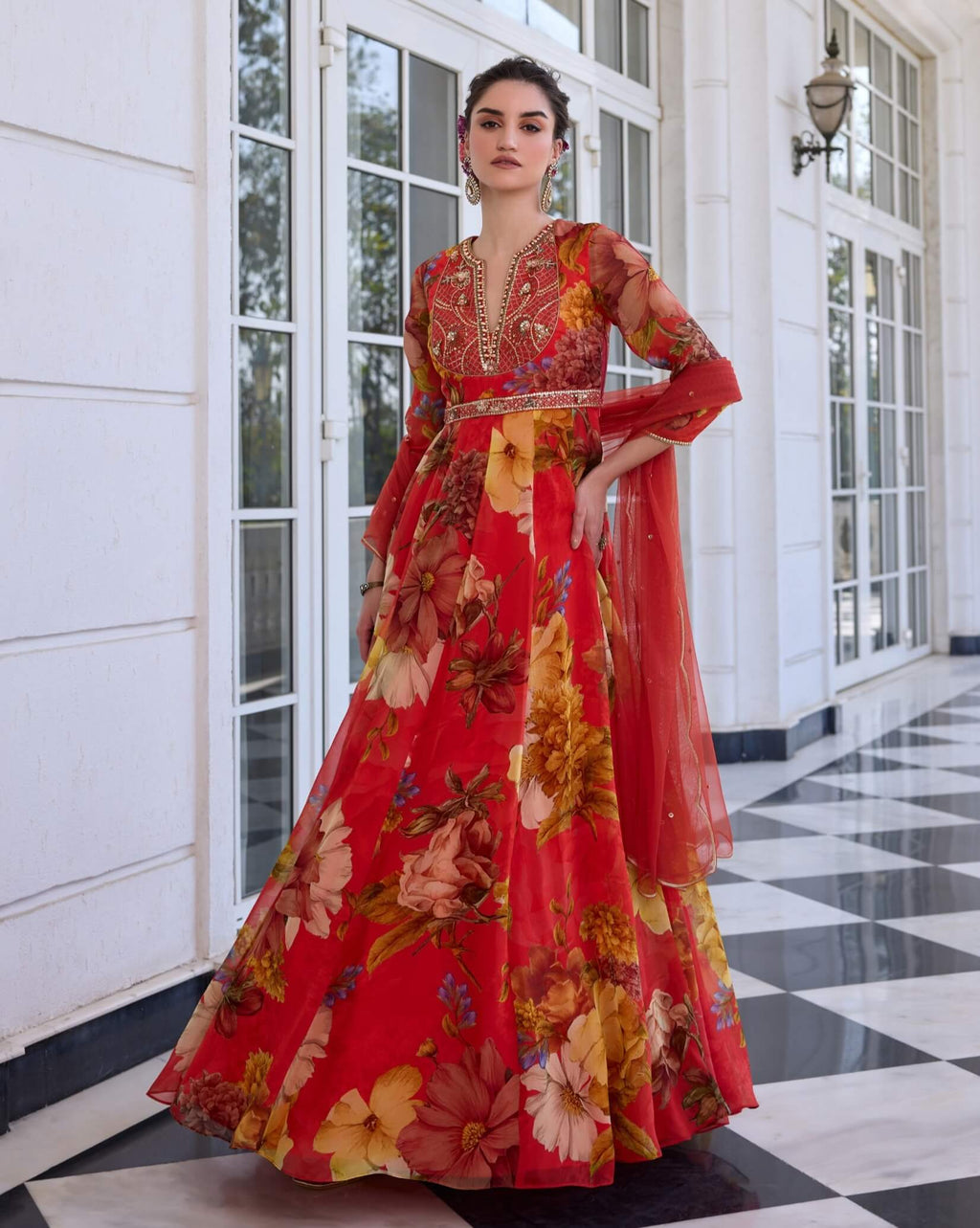 Mehr vermillion anarkali and dupatta