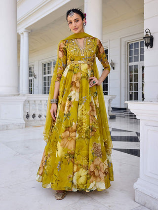 Mehr mustard yellow anarkali and dupatta