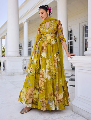 Mehr mustard yellow anarkali and dupatta