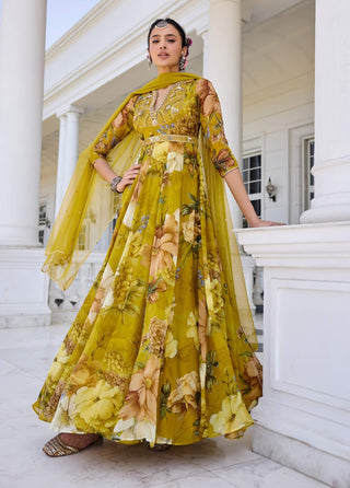Mehr mustard yellow anarkali and dupatta