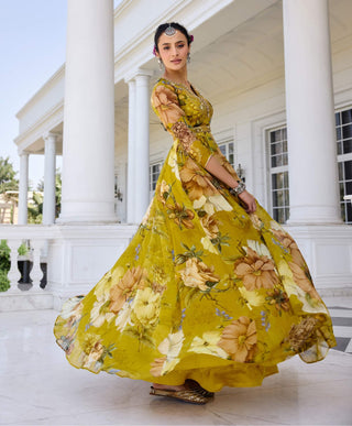 Mehr mustard yellow anarkali and dupatta