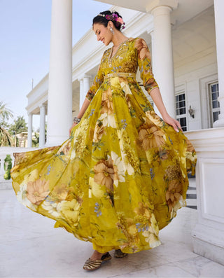 Mehr mustard yellow anarkali and dupatta