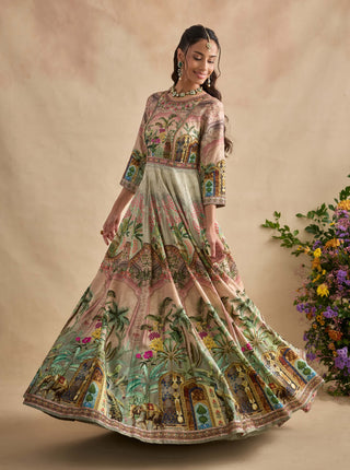 Shloka pastel pink and mint anarkali and dupatta