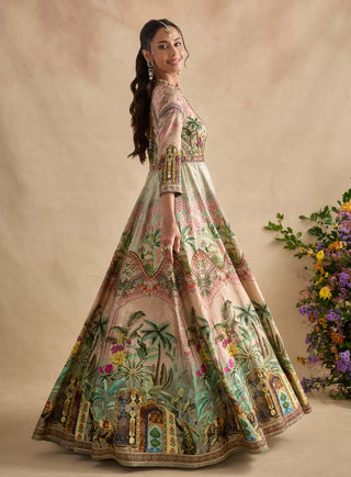 Shloka pastel pink and mint anarkali and dupatta