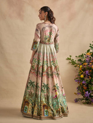 Shloka pastel pink and mint anarkali and dupatta