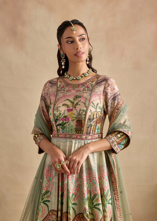 Shloka pastel pink and mint anarkali and dupatta