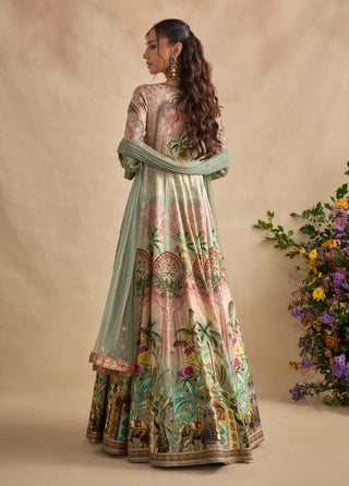 Shloka pastel pink and mint anarkali and dupatta