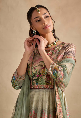 Shloka pastel pink and mint anarkali and dupatta