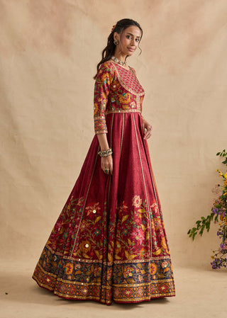 Elaya crimson red anarkali and dupatta