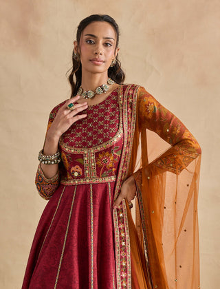 Elaya crimson red anarkali and dupatta