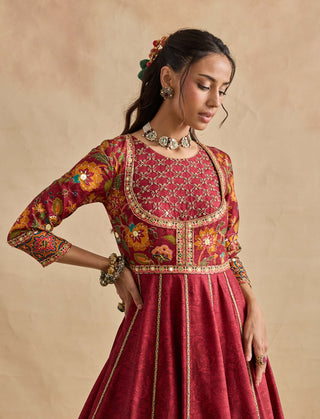 Elaya crimson red anarkali and dupatta