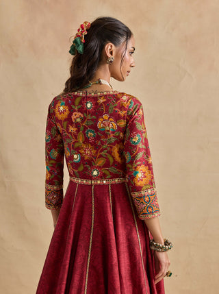 Elaya crimson red anarkali and dupatta