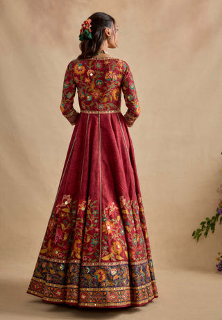 Elaya crimson red anarkali and dupatta