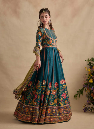 Qudsia teal blue anarkali and dupatta