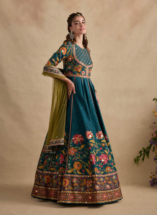 Qudsia teal blue anarkali and dupatta