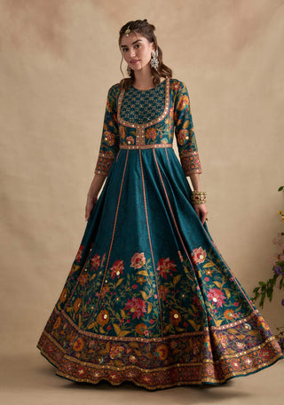 Qudsia teal blue anarkali and dupatta